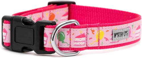 Show full view: The Worthy Dog Birthday Dog Collar, Pink, Small: 8 to 14-in neck, 5/8-in wide slide 2 of 3
