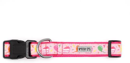 Show full view: The Worthy Dog Birthday Dog Collar, Pink, Small: 8 to 14-in neck, 5/8-in wide slide 3 of 3