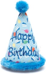 The Worthy Dog Birthday Hat Squeaky Plush Dog Toy, Blue