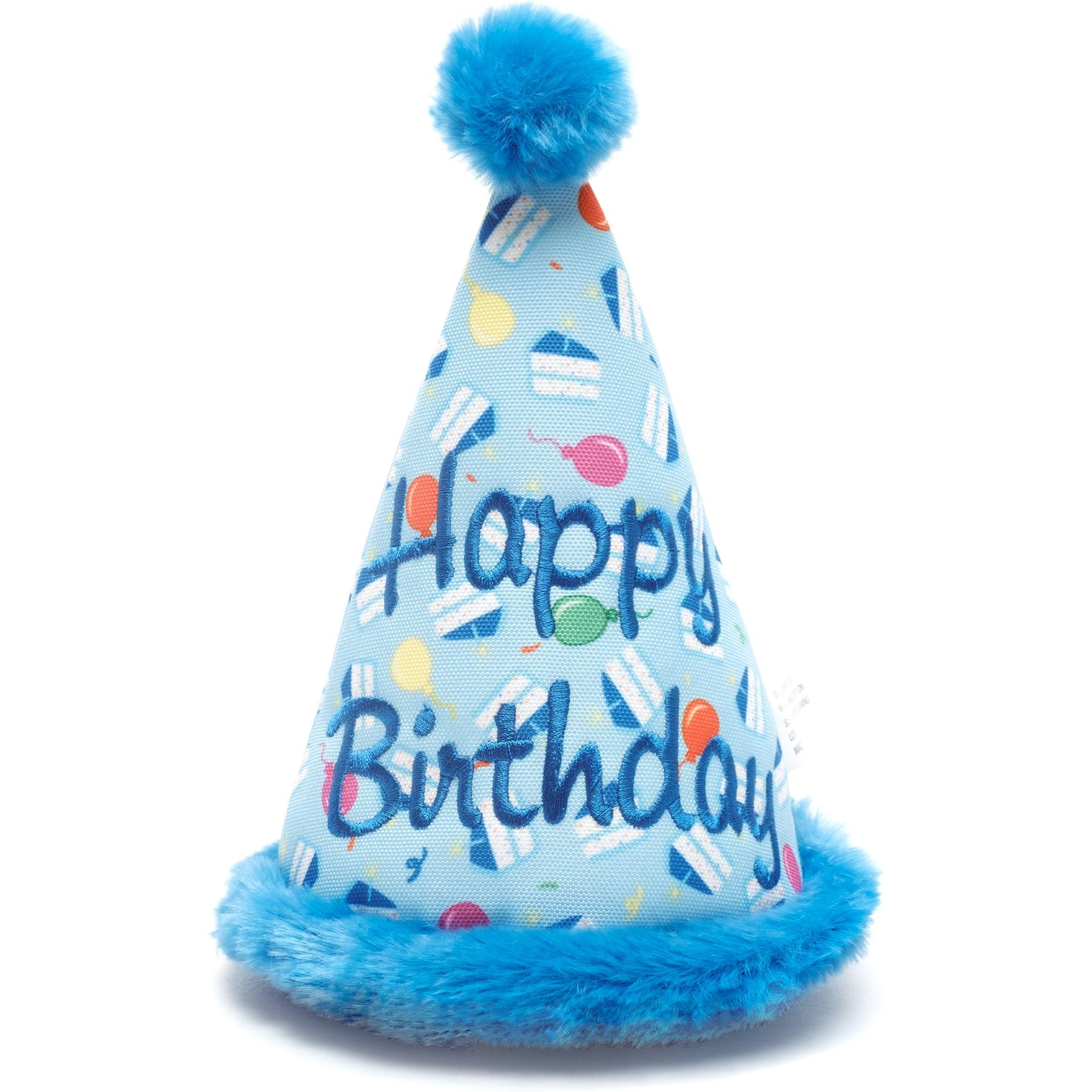 The Worthy Dog Birthday Hat Squeaky Plush Dog Toy, Blue
