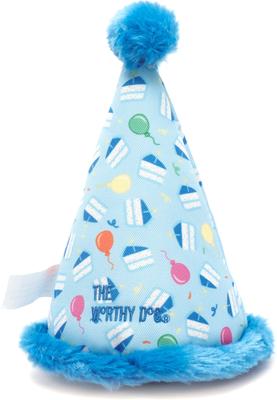 Show full view: The Worthy Dog Birthday Hat Squeaky Plush Dog Toy, Blue slide 3 of 4