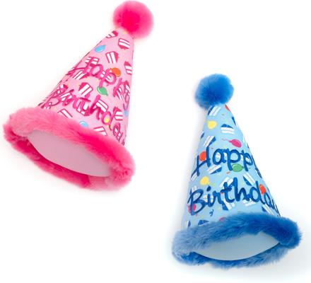 Show full view: The Worthy Dog Birthday Hat Squeaky Plush Dog Toy, Blue slide 4 of 4