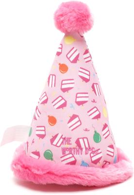 Show full view: The Worthy Dog Birthday Hat Squeaky Plush Dog Toy, Pink slide 3 of 4