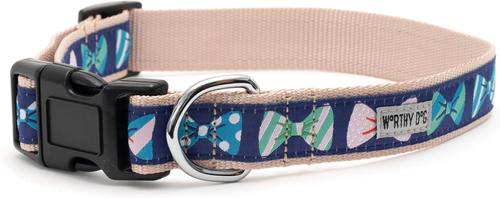 Show full view: The Worthy Dog Bow Ties Dog Collar, Navy, Medium: 11 to 17-in neck, 1-in wide slide 4 of 4