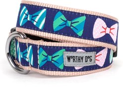 The Worthy Dog Bow Ties Dog Collar, Navy, Small: 8 to 14-in neck, 5/8-in wide