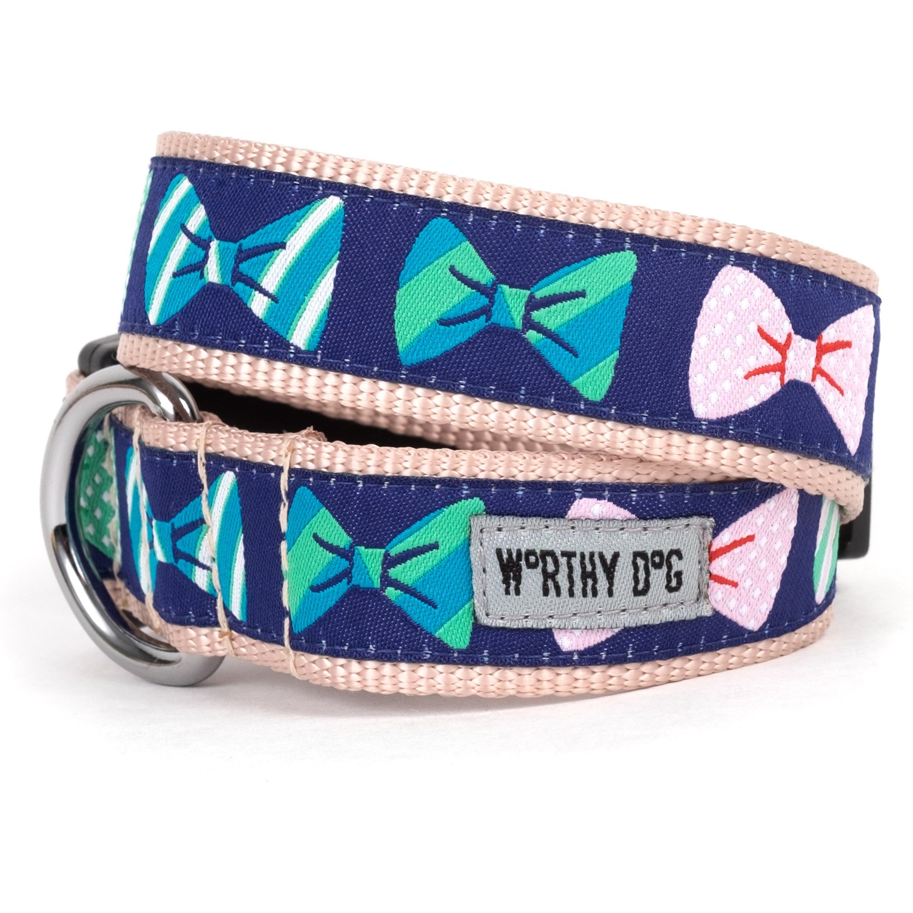 The Worthy Dog Bow Ties Dog Collar, Navy, X-Large: 17 to 23-in neck, 1-in wide