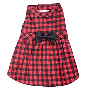 The Worthy Dog Buffalo Plaid Dog Dress, Red/Black, Small