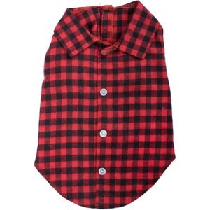 The Worthy Dog Christmas Buffalo Plaid Dog Shirt, Red/Black, Medium