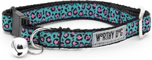 Show full view: The Worthy Dog Cheetah Cat Collar, One Size: 9 to 11-in neck, 1/2-in wide, Teal slide 1 of 1