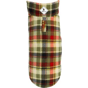 The Worthy Dog Fargo Fleece Jacket Dog Coat, Olive Plaid, 12-in