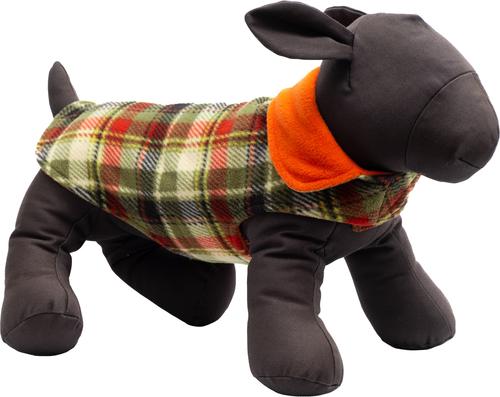 Show full view: The Worthy Dog Fargo Fleece Jacket Dog Coat, Olive Plaid, 12-in slide 3 of 5