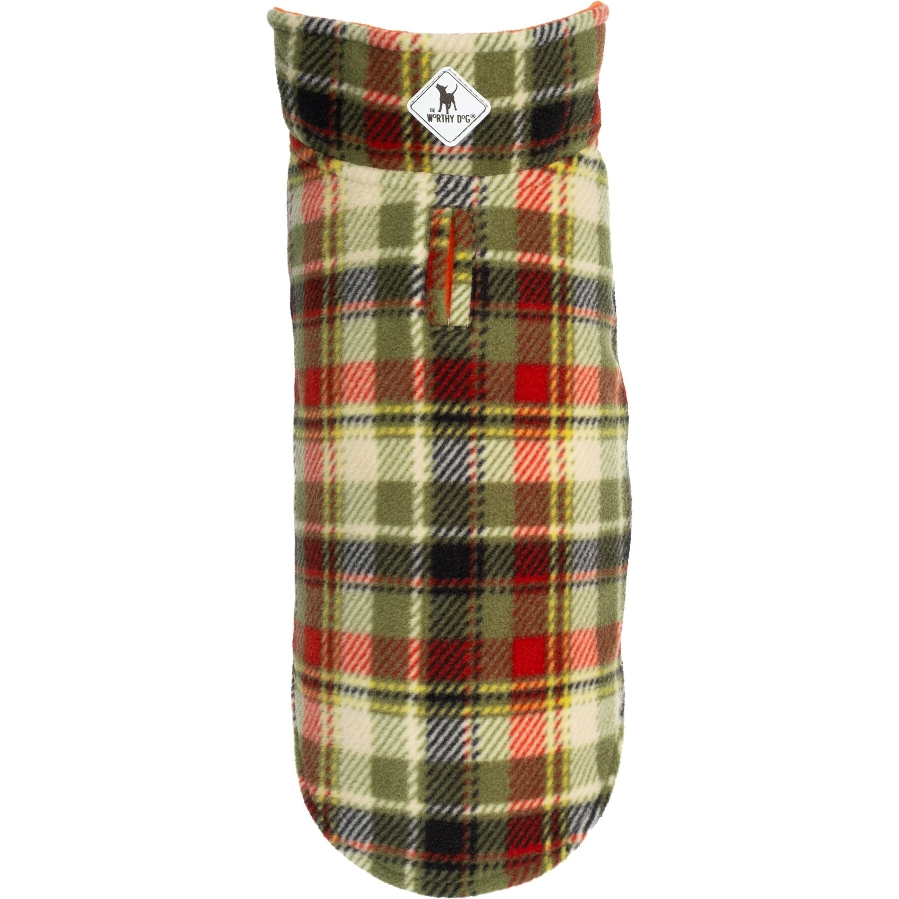 The Worthy Dog Fargo Fleece Jacket Dog Coat, Olive Plaid, 18-in
