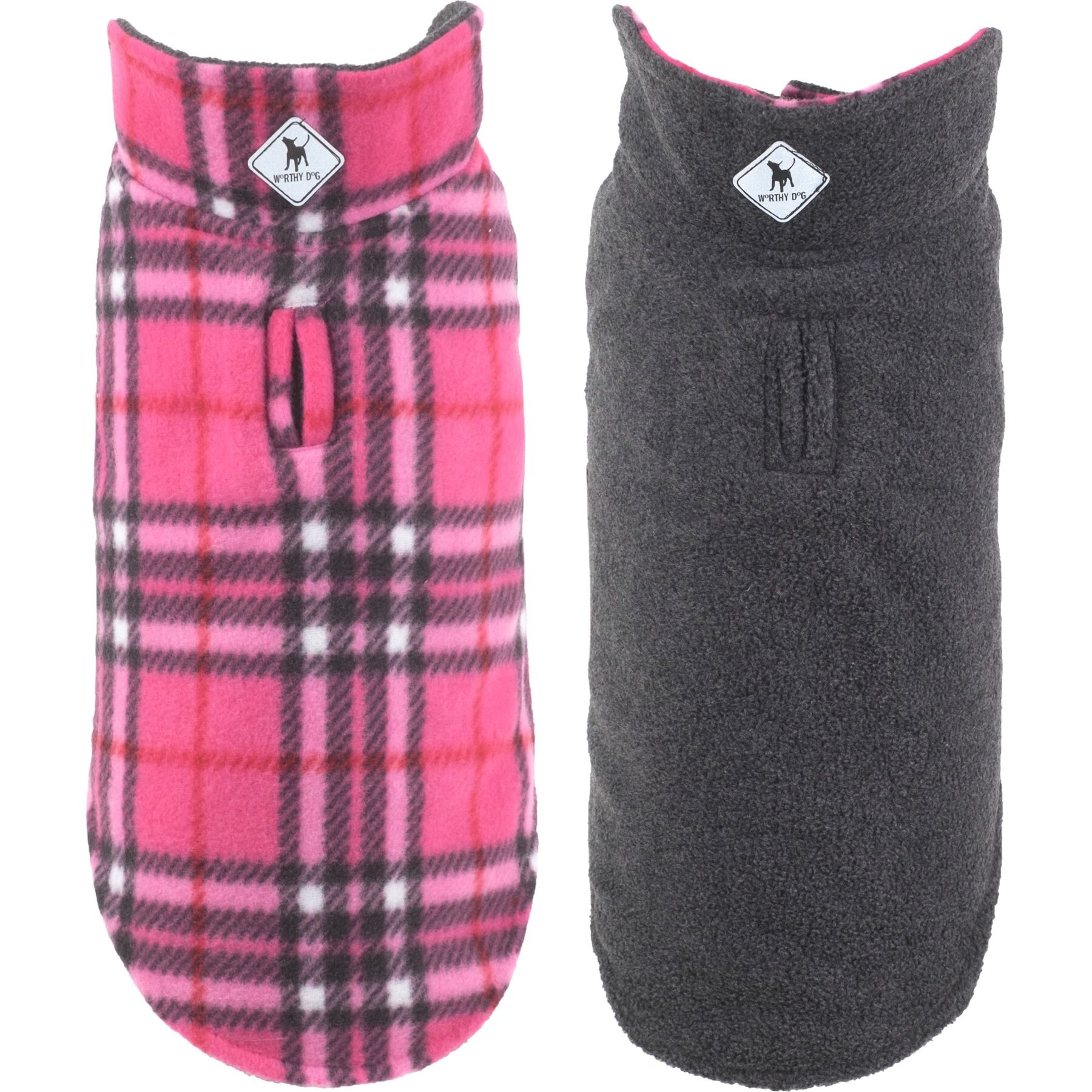 The Worthy Dog Fargo Fleece Jacket Dog Coat, Pink/Black/White, 28-in