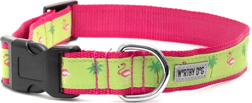 Show full view: The Worthy Dog Flamingos Dog Collar, Pink, Large: 14 to 20-in neck, 1-in wide slide 3 of 3