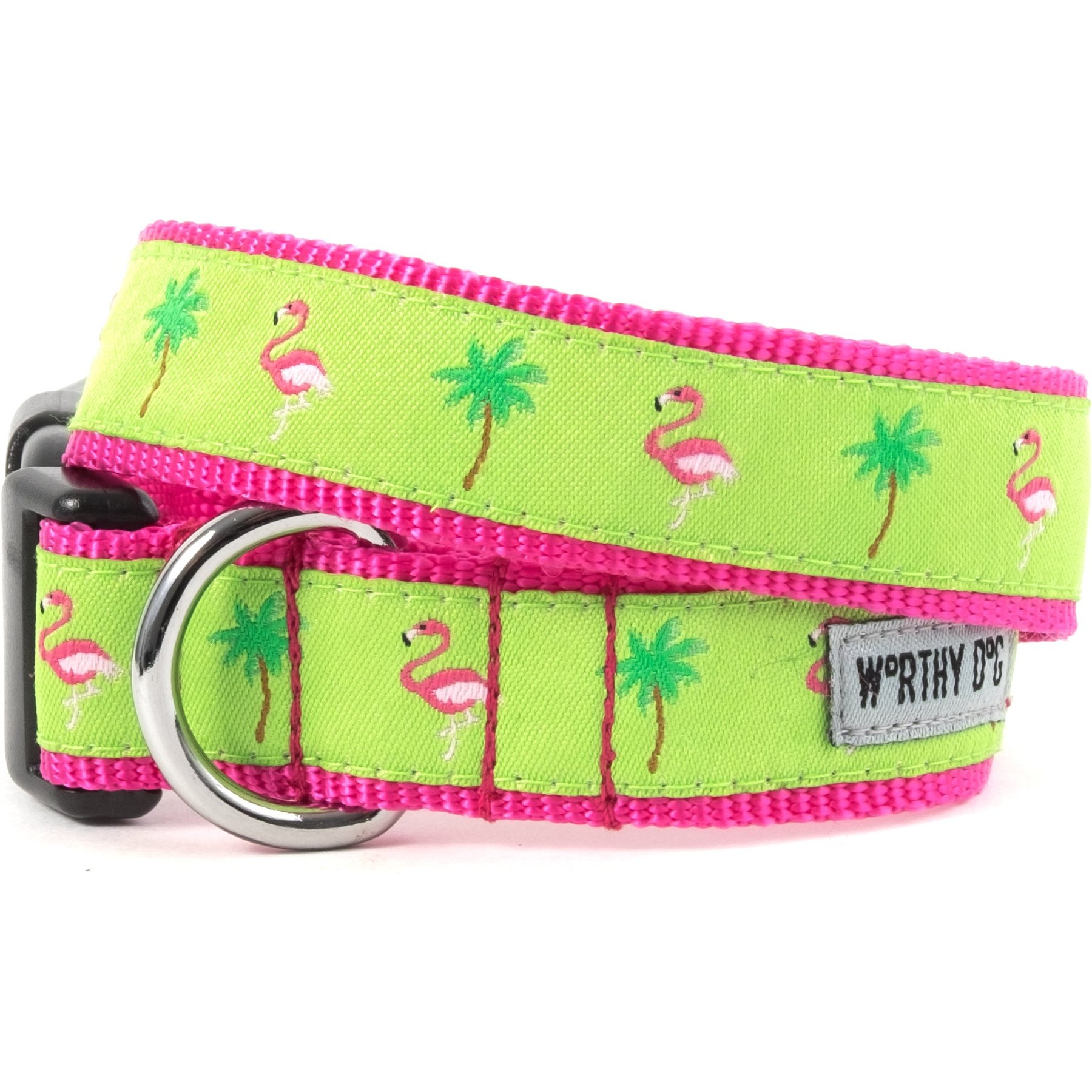 The Worthy Dog Flamingos Dog Collar, Pink, Small: 8 to 14-in neck, 5/8-in wide