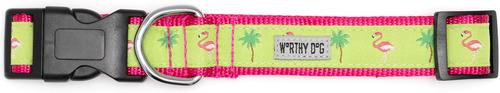 Show full view: The Worthy Dog Flamingos Dog Collar, Pink, Small: 8 to 14-in neck, 5/8-in wide slide 2 of 3