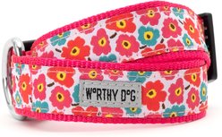 The Worthy Dog Fleurs Dog Collar, Pink, Large: 14 to 20-in neck, 1-in wide