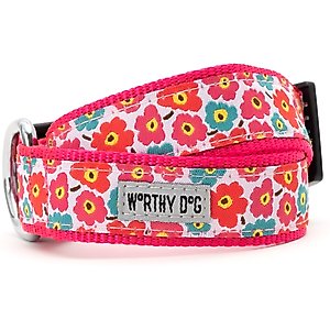 The Worthy Dog Fleurs Dog Collar, Pink, Medium: 11 to 17-in neck, 1-in wide