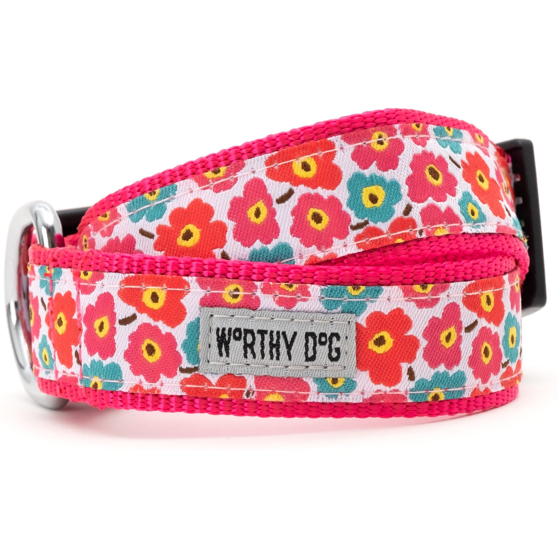 The Worthy Dog Fleurs Dog Collar, Pink, Small: 8 to 14-in neck, 5/8-in wide