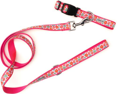 Show full view: The Worthy Dog Fleurs Dog Collar, Pink, Small: 8 to 14-in neck, 5/8-in wide slide 3 of 4