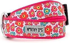 The Worthy Dog Fleurs Dog Collar, Pink, X-Small: 5 to 11-in neck, 1/2-in wide
