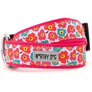 The Worthy Dog Fleurs Dog Collar, Pink, X-Small: 5 to 11-in neck, 1/2-in wide
