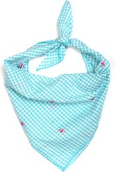 The Worthy Dog Gingham Flamingos Dog Bandana, Aqua, Small