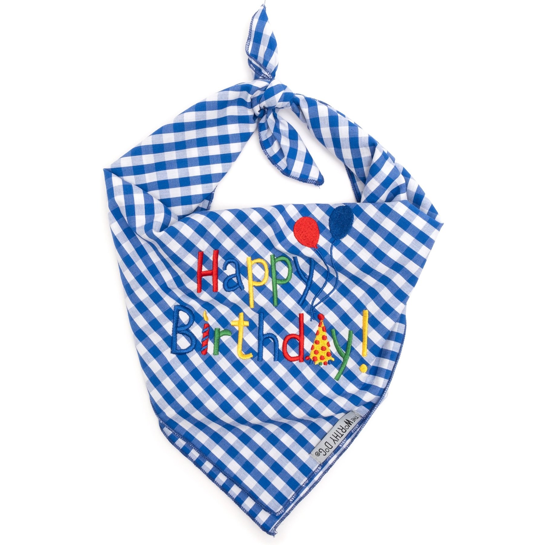 The Worthy Dog Happy Birthday Dog Bandana, Blue, Large