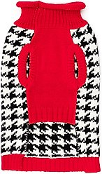 The Worthy Dog Houndstooth Dog Sweater & Scarf Set, Black/White/Red, Large slide 2 of 5