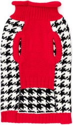 The Worthy Dog Houndstooth Dog Sweater & Scarf Set, Black/White/Red, Medium slide 2 of 5