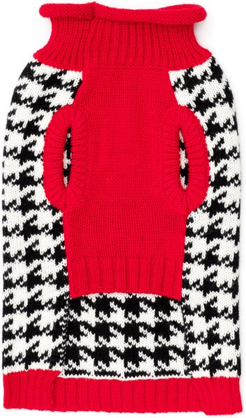 Show full view: The Worthy Dog Houndstooth Dog Sweater & Scarf Set, Black/White/Red, XX-Large slide 4 of 5