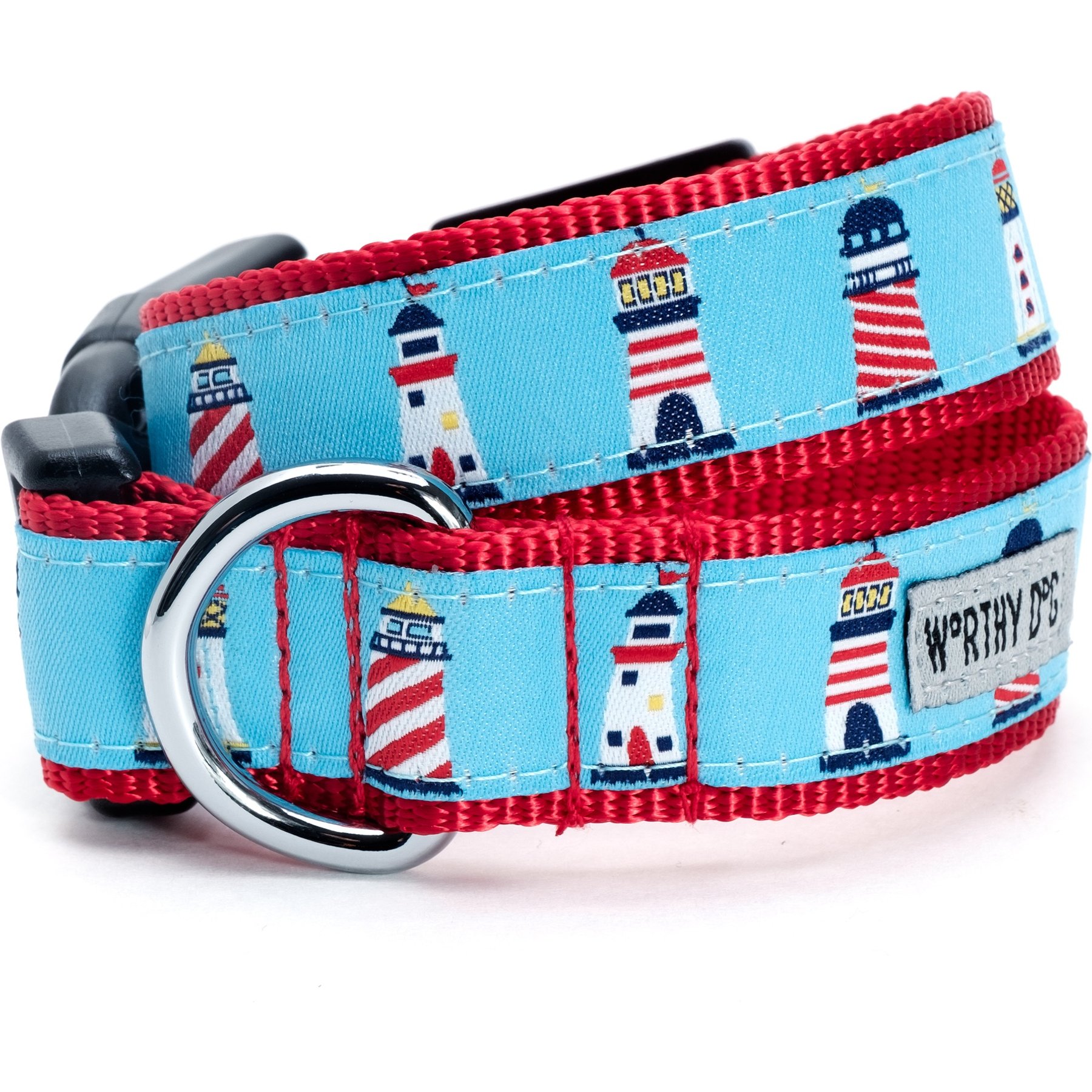 The Worthy Dog Lighthouses Dog Collar, Blue, X-Small: 5 to 11-in neck, 1/2-in wide