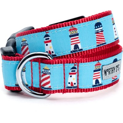 The Worthy Dog The Worthy Dog Lighthouses Dog Collar, Blue, X-Small: 5 to 11-in neck, 1/2-in wide
