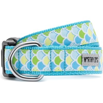 The Worthy Dog The Worthy Dog Mermaid Dog Collar, Blue, Medium: 11 to 17-in neck, 1-in wide