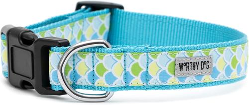 Show full view: The Worthy Dog Mermaid Dog Collar, Blue, Medium: 11 to 17-in neck, 1-in wide slide 2 of 3
