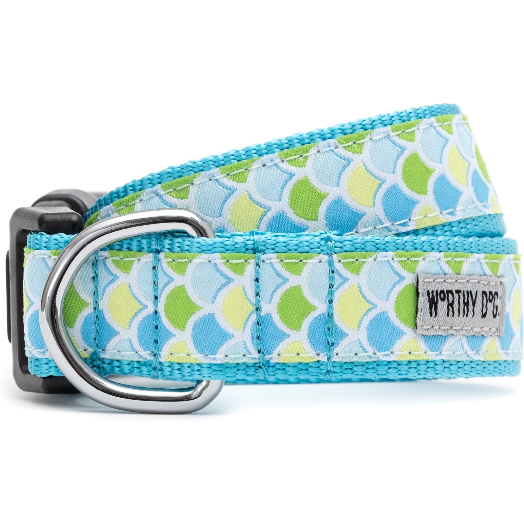 The Worthy Dog Mermaid Dog Collar, Blue, X-Small: 5 to 11-in neck, 1/2-in wide