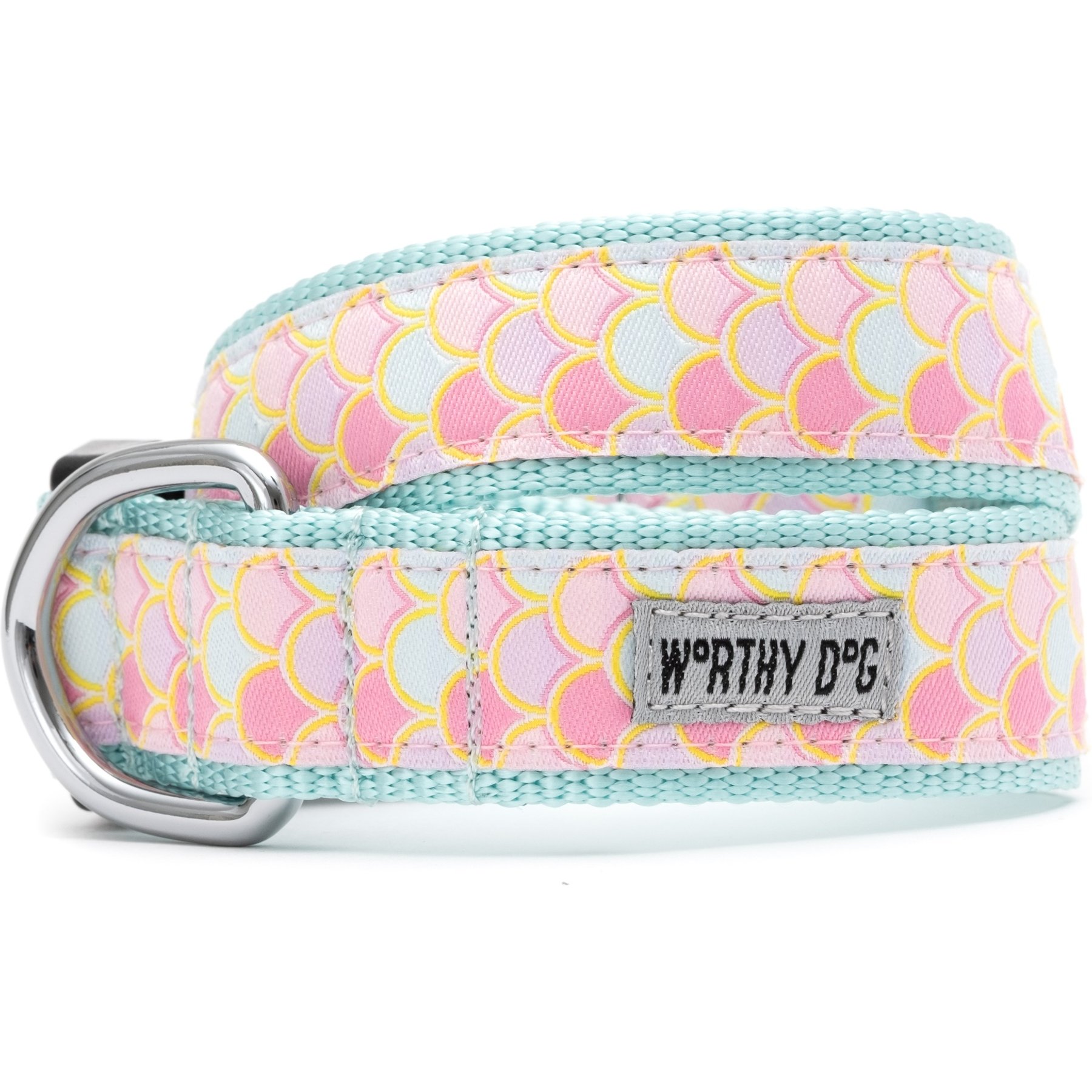 The Worthy Dog Mermaid Dog Collar, Pink, Medium: 11 to 17-in neck, 1-in wide