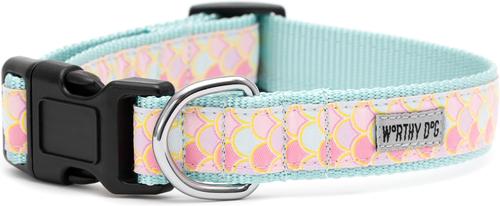 Show full view: The Worthy Dog Mermaid Dog Collar, Pink, Medium: 11 to 17-in neck, 1-in wide slide 3 of 4