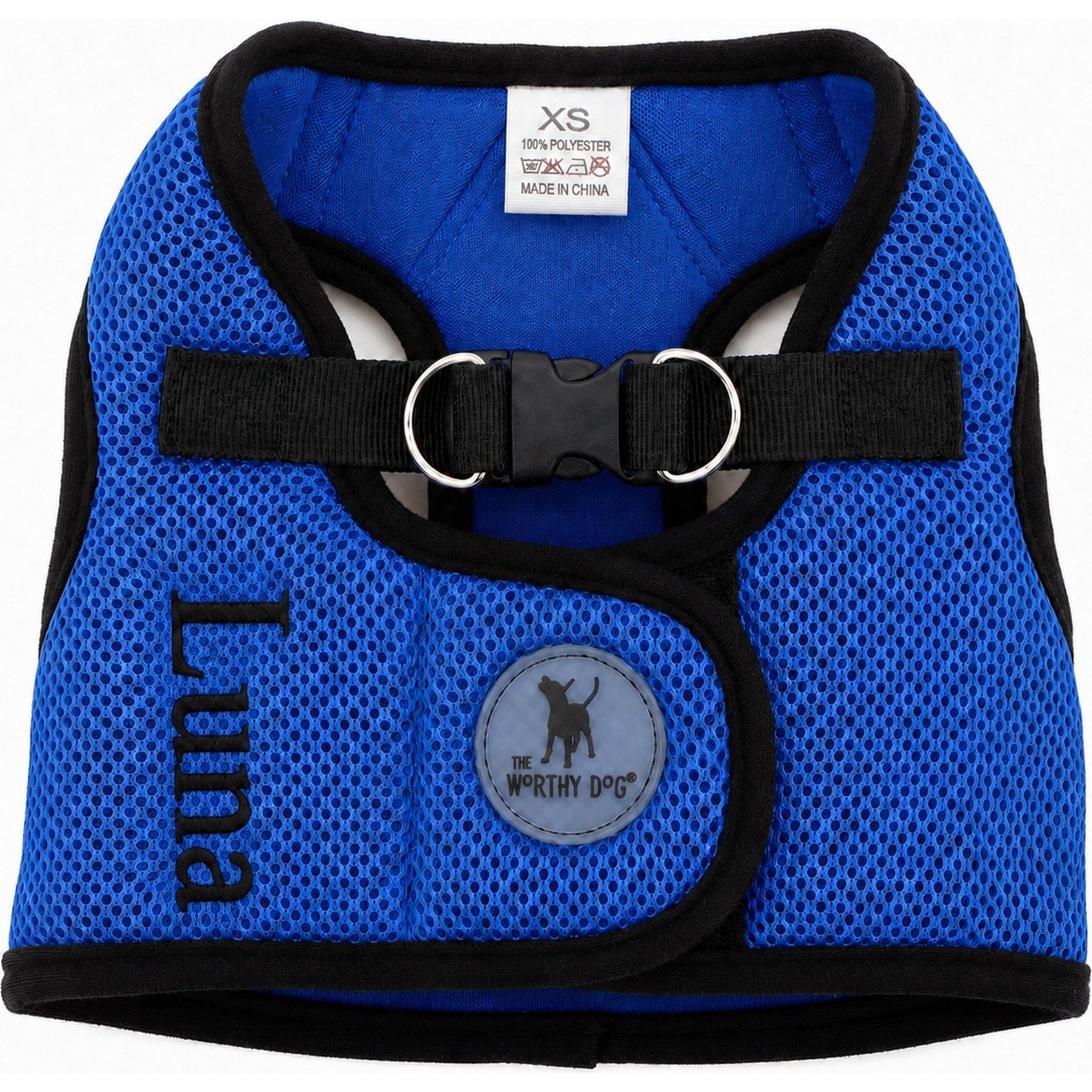 The Worthy Dog Personalized Sidekick Reflective Dog Harness, Blue, XX-Small: 11 to 13-in chest
