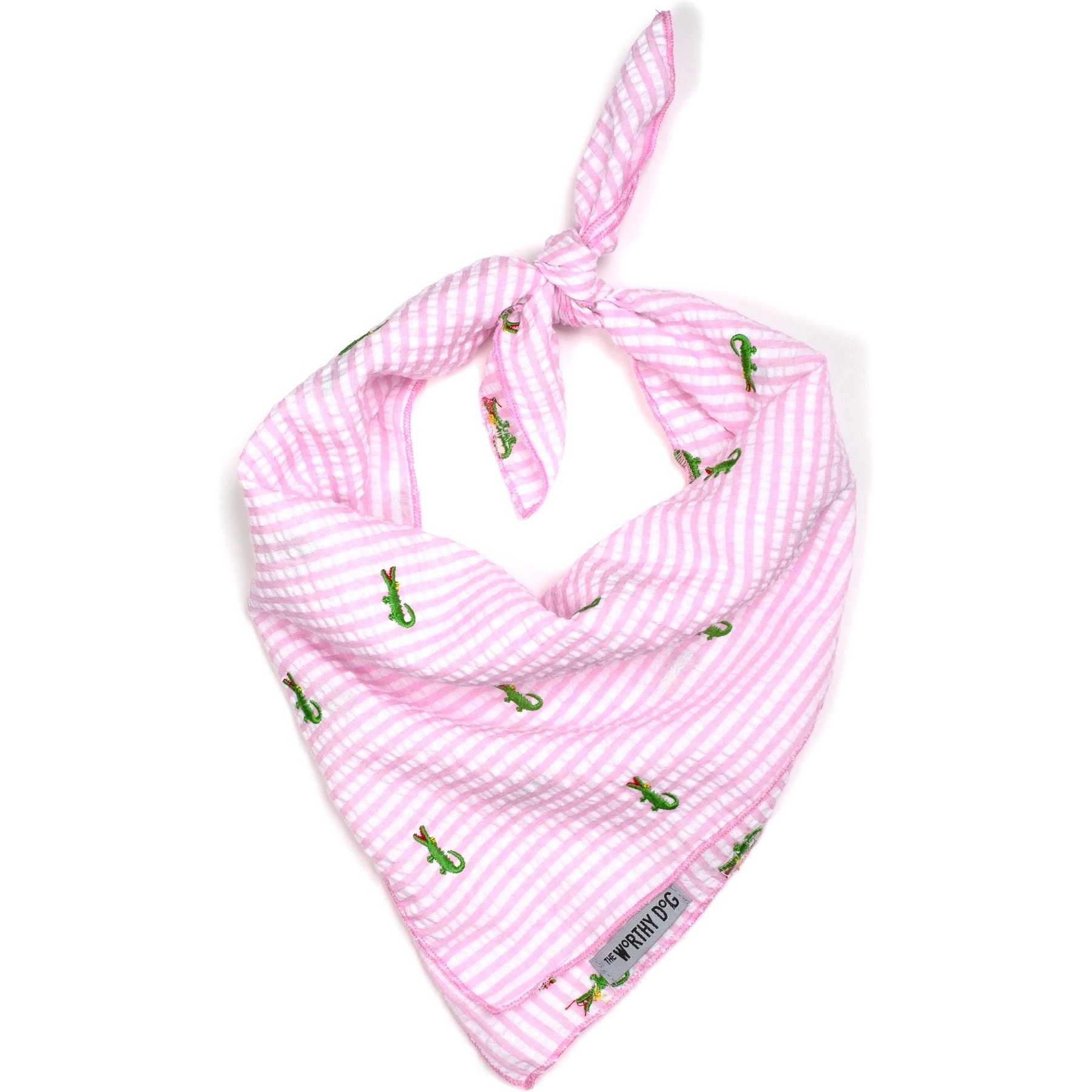 The Worthy Dog Pink Stripe Alligator Dog Bandana, Pink, Small