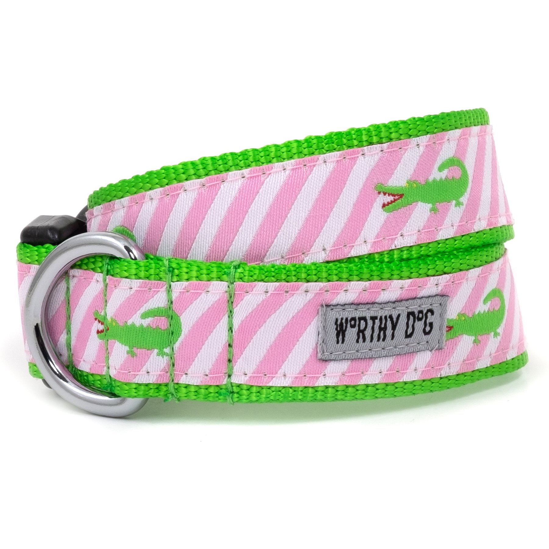 The Worthy Dog Pink Stripe Alligator Dog Collar, Pink, Large: 14 to 20-in neck, 1-in wide