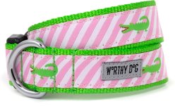 The Worthy Dog Pink Stripe Alligator Dog Collar, Pink, Medium: 11 to 17-in neck, 1-in wide