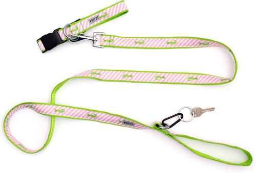 Show full view: The Worthy Dog Pink Stripe Alligator Dog Collar, Pink, Medium: 11 to 17-in neck, 1-in wide slide 5 of 6