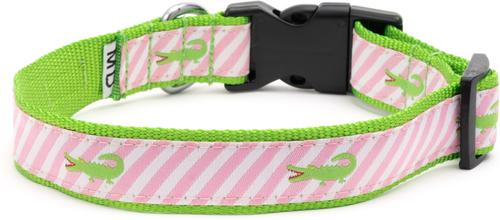 Show full view: The Worthy Dog Pink Stripe Alligator Dog Collar, Pink, Small: 8 to 14-in neck, 5/8-in wide slide 4 of 6