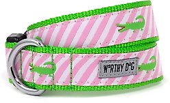 The Worthy Dog Pink Stripe Alligator Dog Collar, Pink, X-Small: 5 to 11-in neck, 1/2-in wide