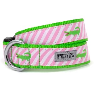 The Worthy Dog Stripe Alligator Dog Collar - Pink - XS