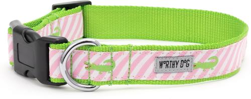 Show full view: The Worthy Dog Pink Stripe Alligator Dog Collar, Pink, X-Small: 5 to 11-in neck, 1/2-in wide slide 3 of 7