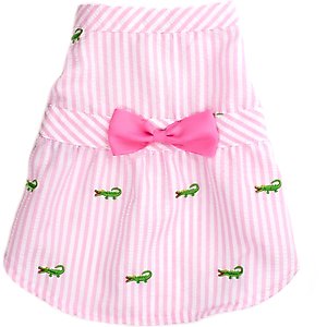 The Worthy Dog Pink Stripe Alligator Dog Dress, Pink/White, Medium