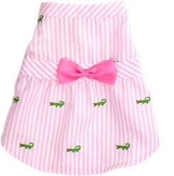 The Worthy Dog Pink Stripe Alligator Dog Dress, Pink/White, Small