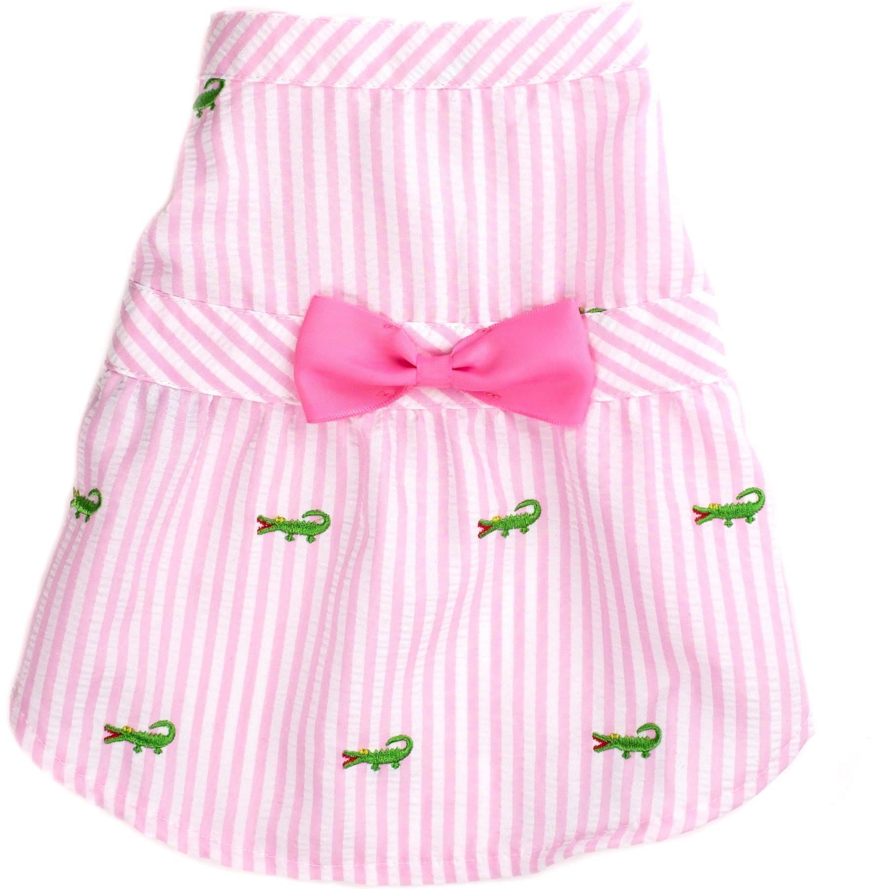 The Worthy Dog Pink Stripe Alligator Dog Dress, Pink/White, XX-Large